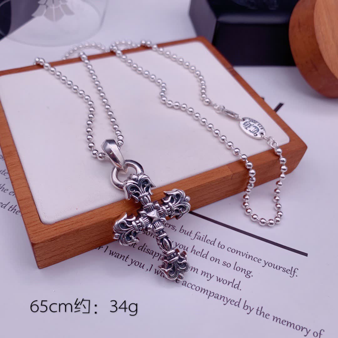 Chrome Hearts Silver Cross Pendant Necklace